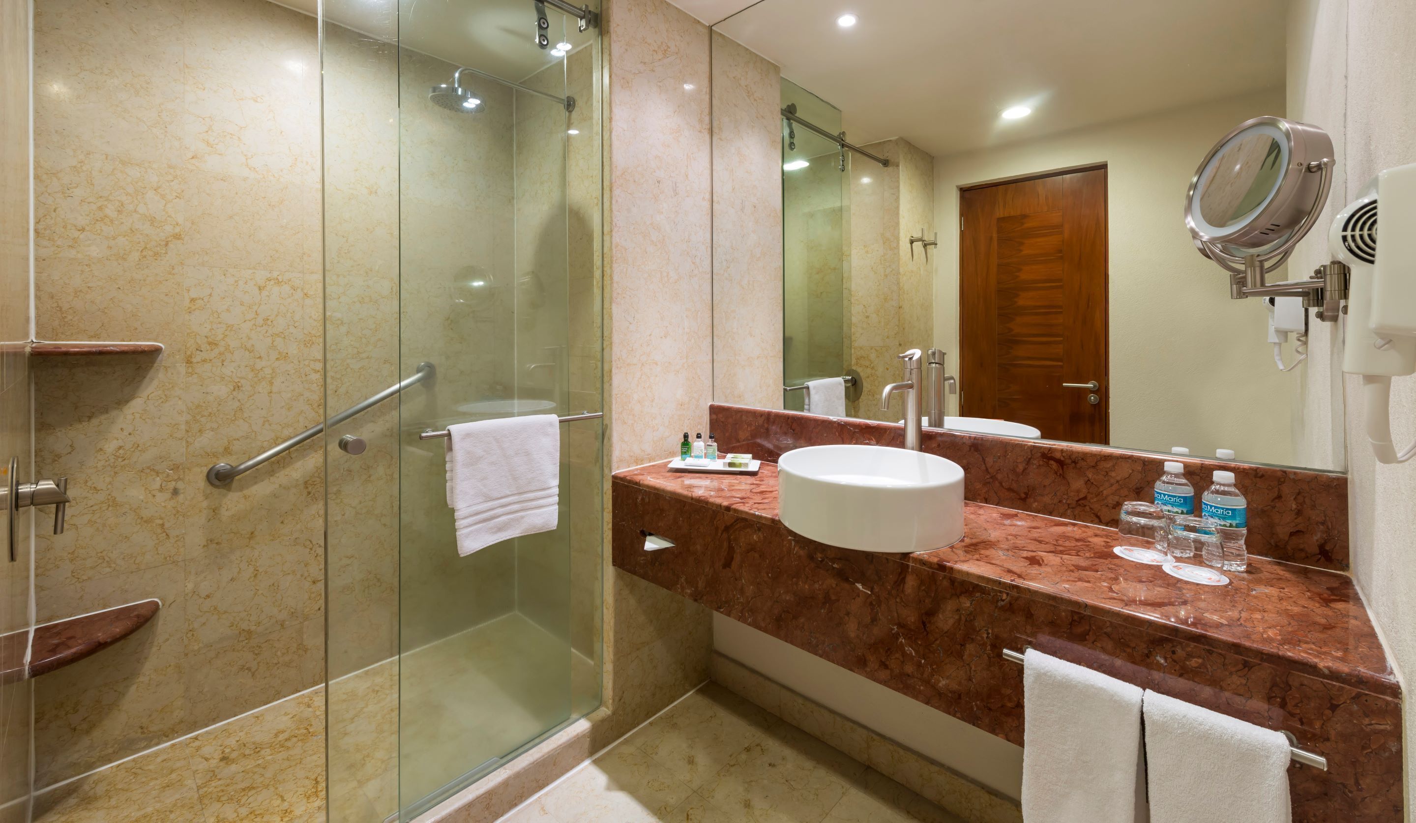 free toiletries, hair dryer, towels