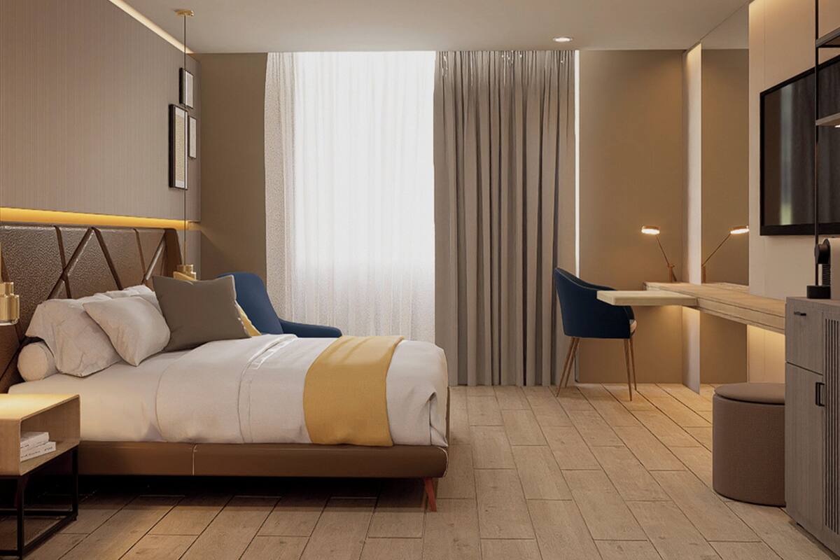 Ropa de cama hipoalergénica, caja fuerte, escritorio y cortinas opacas