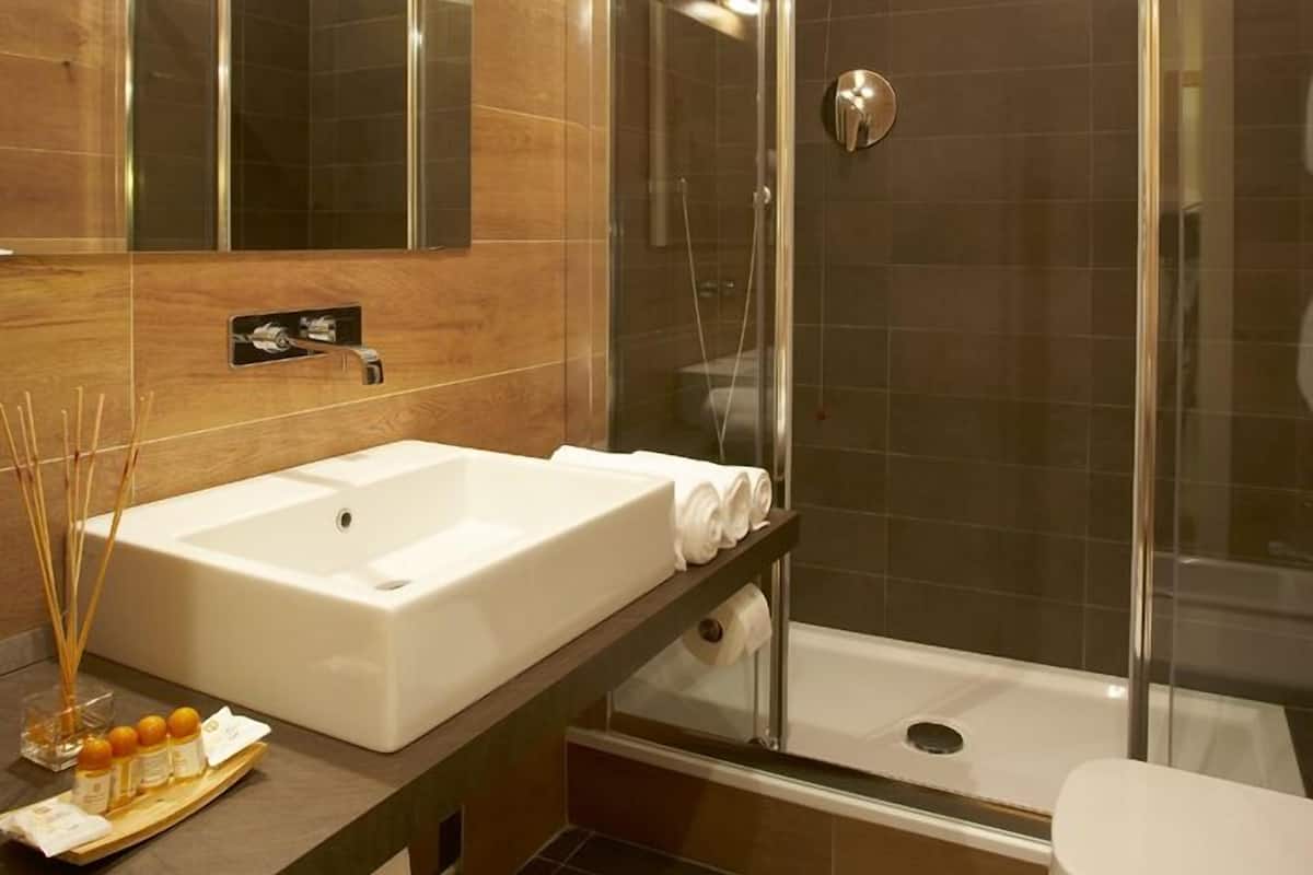 shower, rainfall showerhead, free toiletries, hair dryer