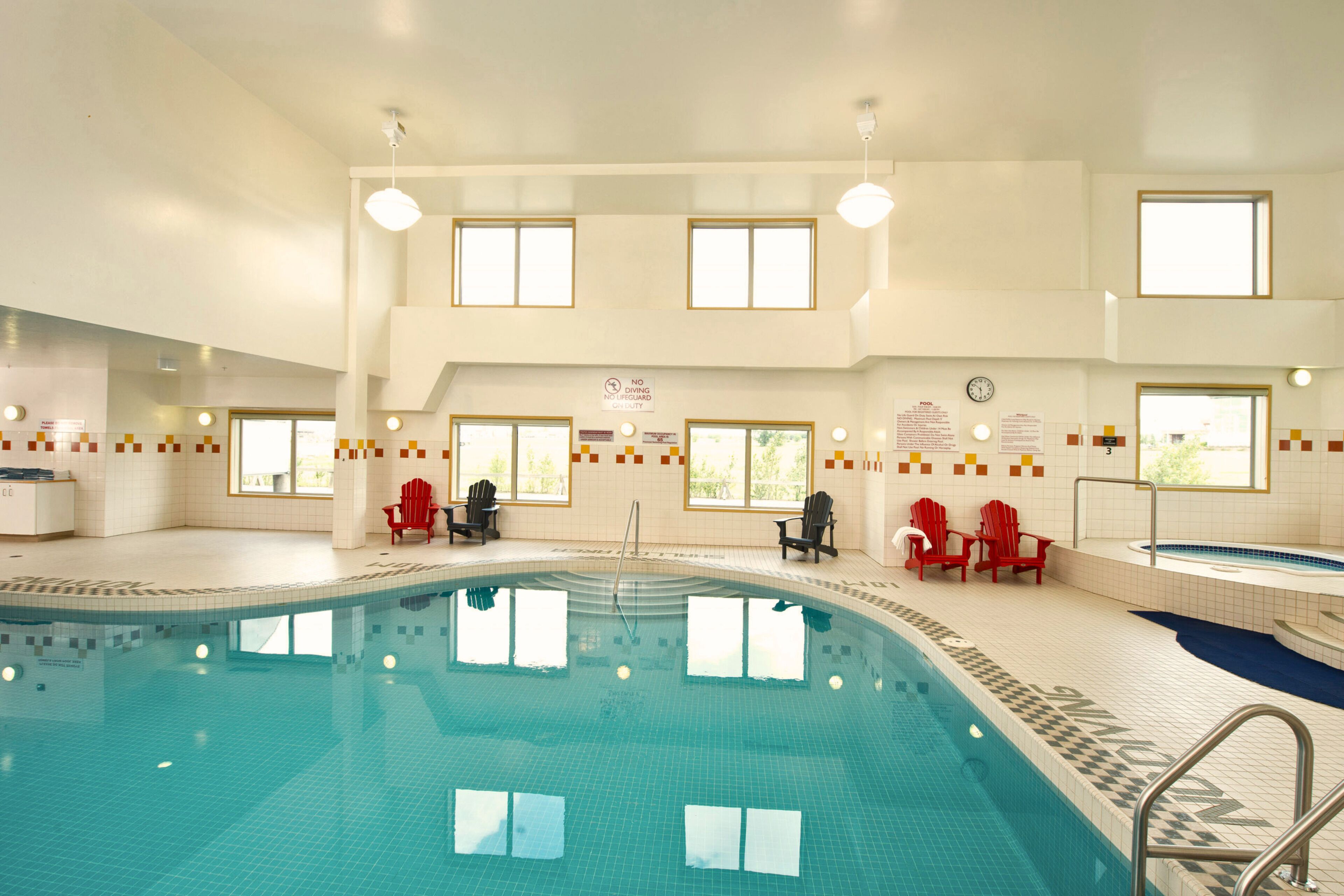 indoor pool, open 9:30 am to 11:00 pm, pool loungers