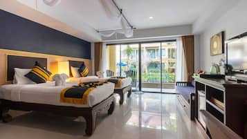 Deluxe Room, Pool Access | Pillowtop beds, minibar, in-room safe, desk