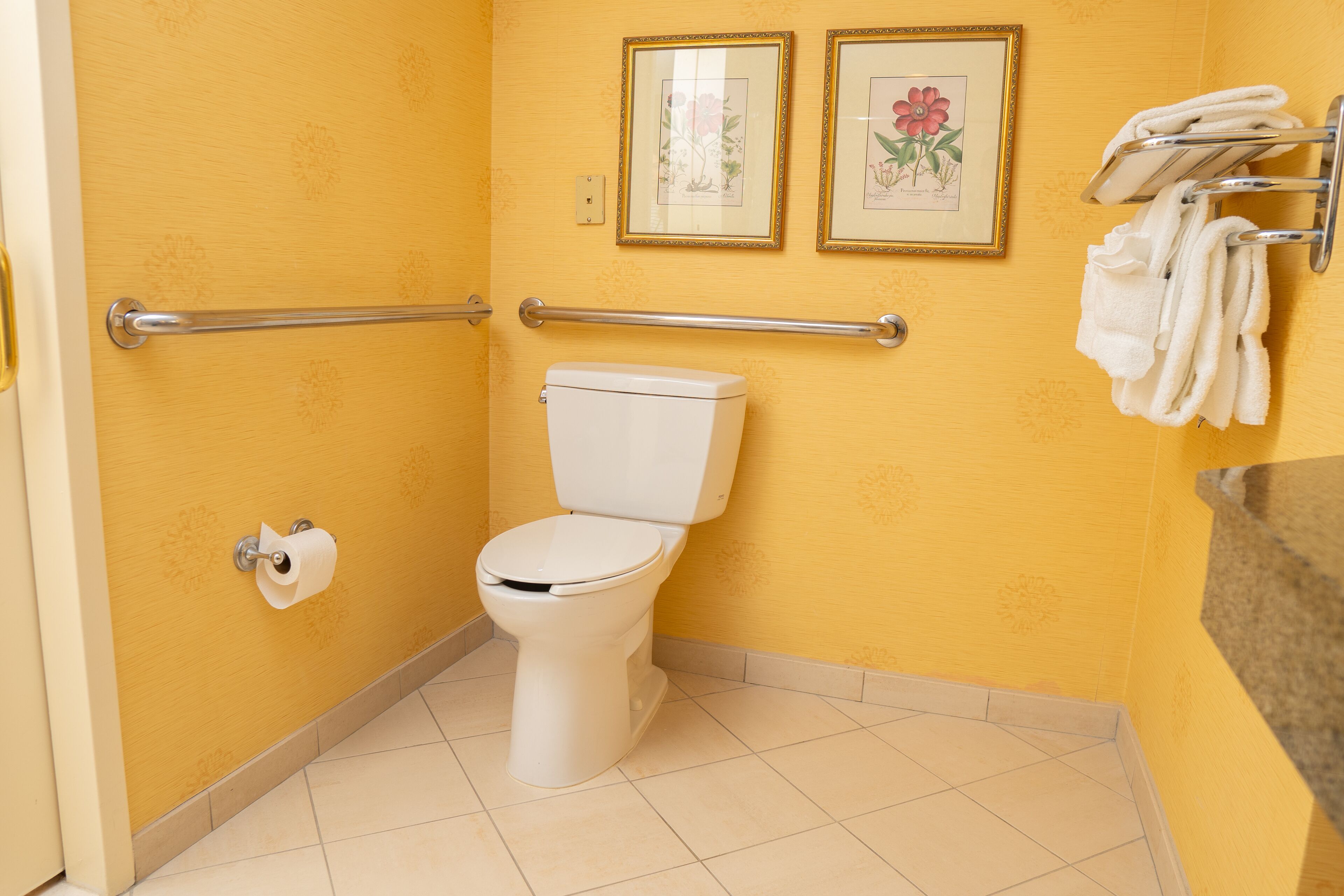 combined shower/bathtub, free toiletries, hair dryer, towels