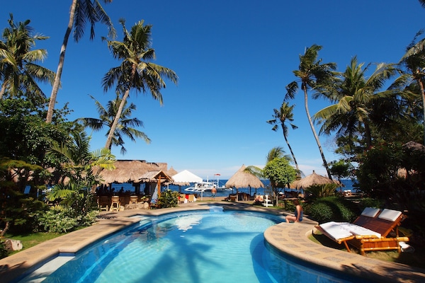 Outdoor pool, pool loungers