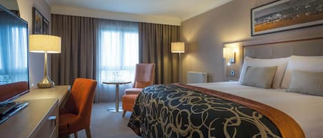 Premium bedding, desk, blackout curtains, soundproofing