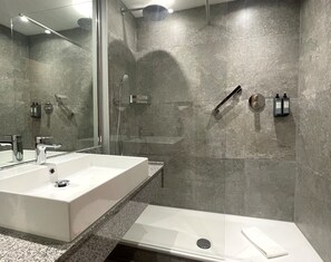 Eco-friendly toiletries, hair dryer, towels