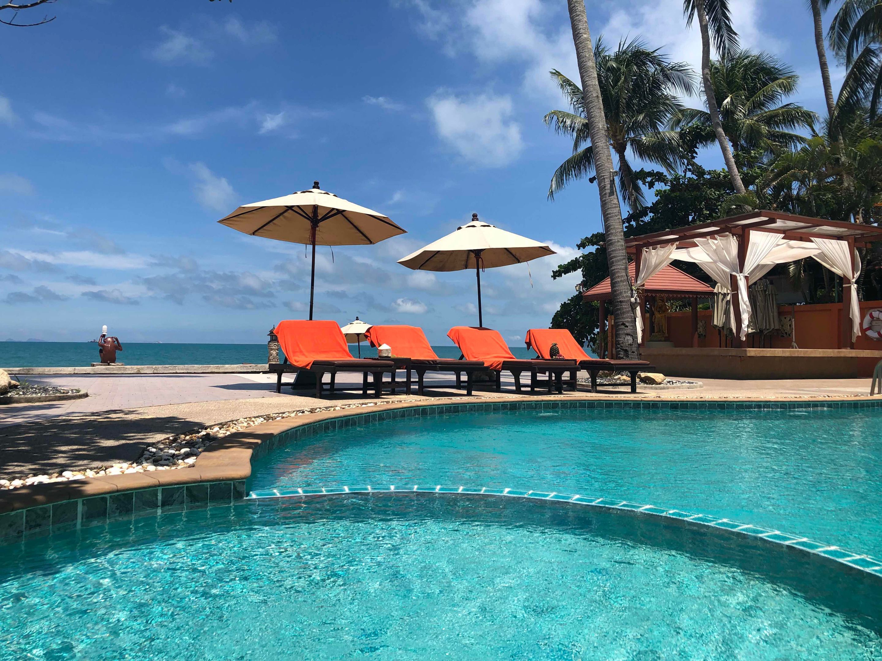 Outdoor pool, open 8:00 AM to 7:00 PM, pool umbrellas, sun loungers