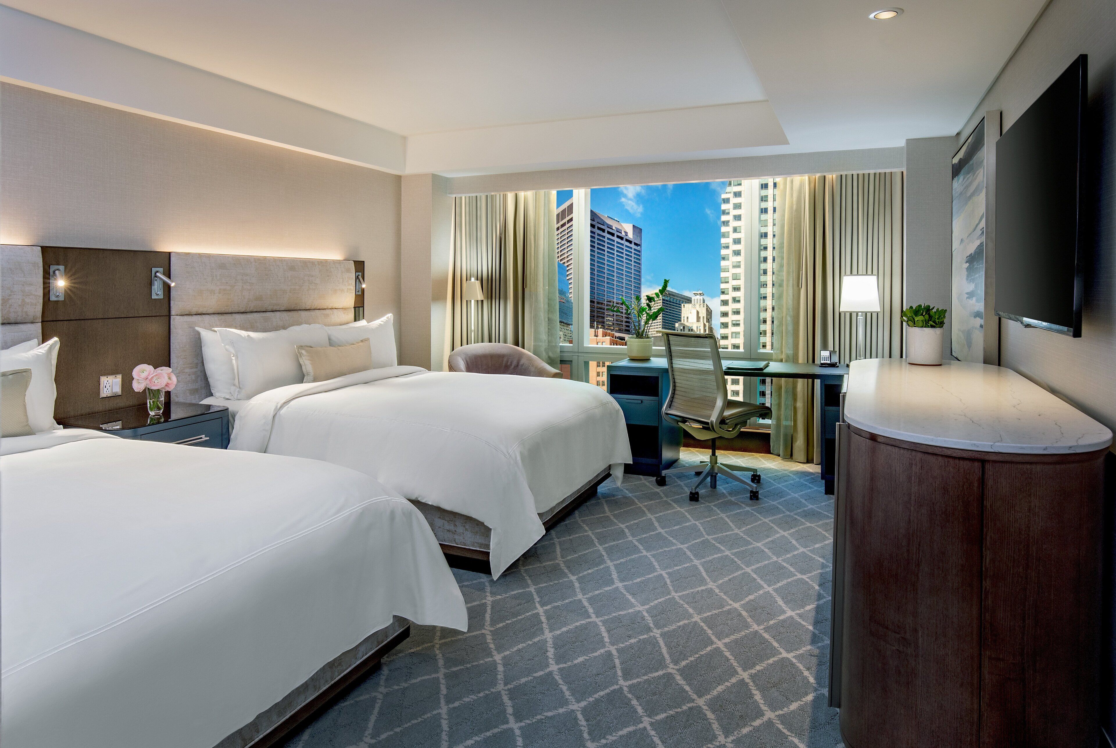 Room, 2 Queen Beds (Fort Point Channel View) | Minibar, in-room safe, desk, laptop workspace