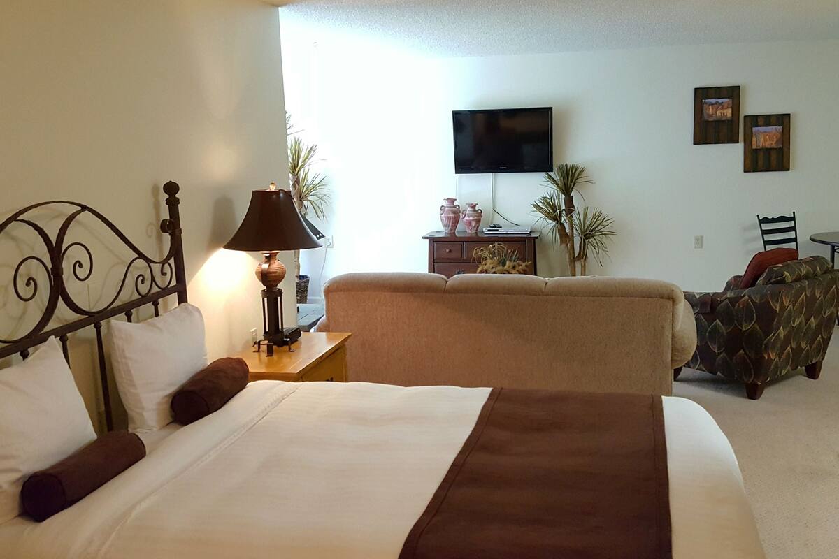 studio suite, 1 queen bed | iron/ironing board, free wifi, bed sheets