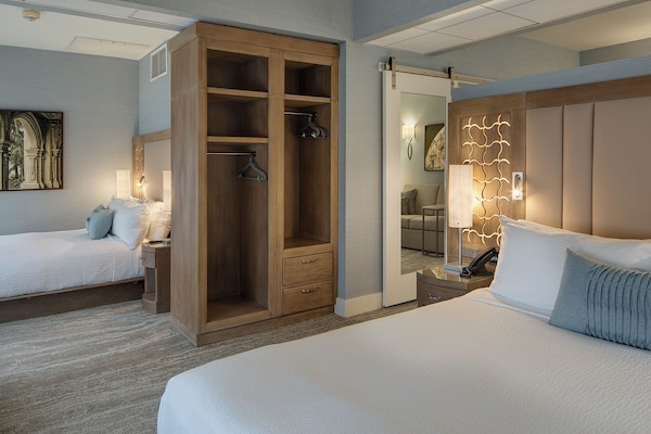 Accessible Premier Two Beds Suite CitySide View w/Roll in Shower | Premium bedding, pillowtop beds, in-room safe, individually decorated