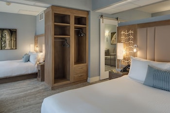 Accessible Premier Two Beds Suite CitySide View w/Roll in Shower | Premium bedding, pillowtop beds, in-room safe, individually decorated at The Sofia Hotel