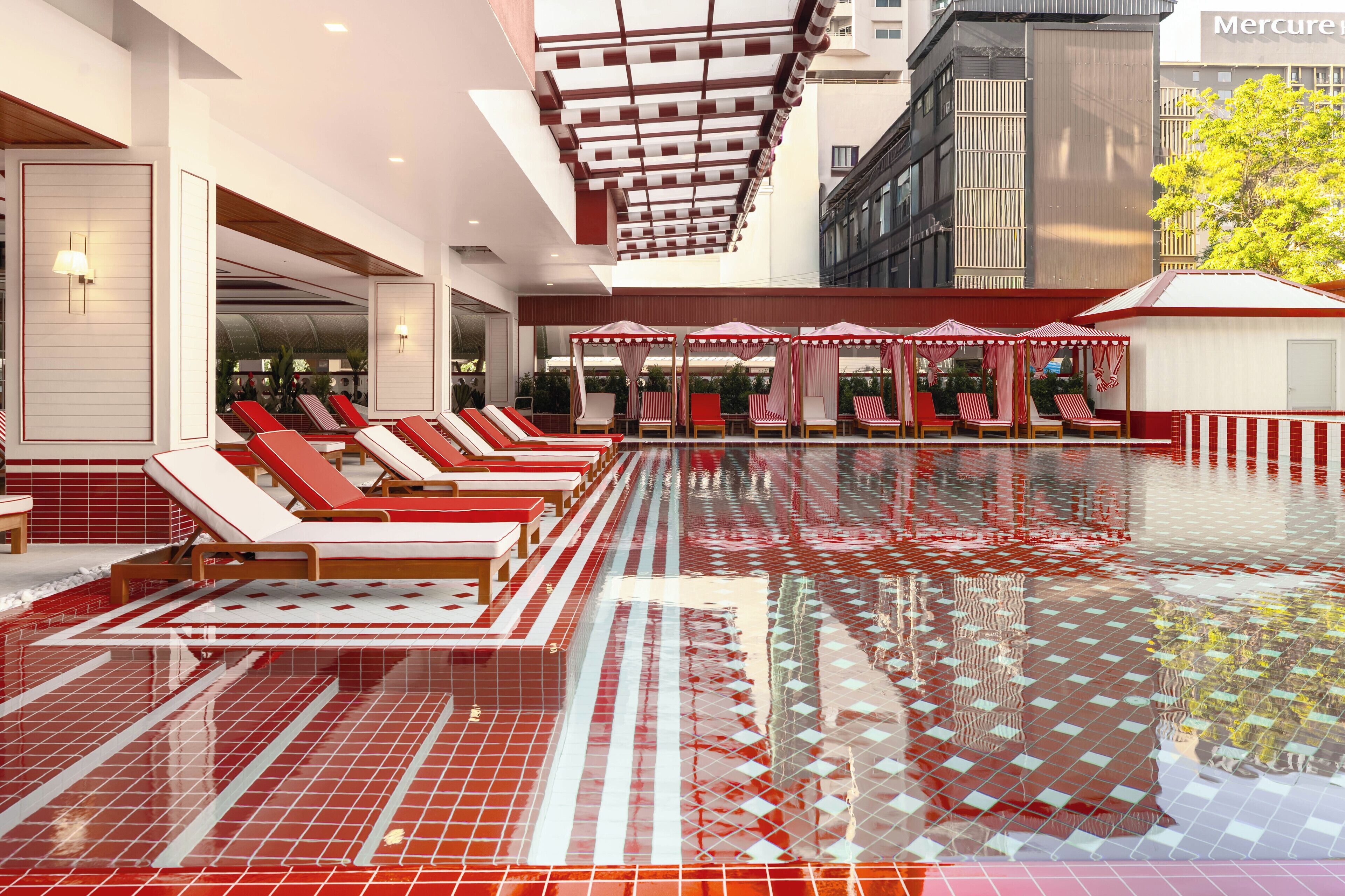 Outdoor pool, sun loungers