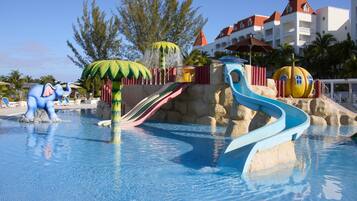A water park with slides and a pool.