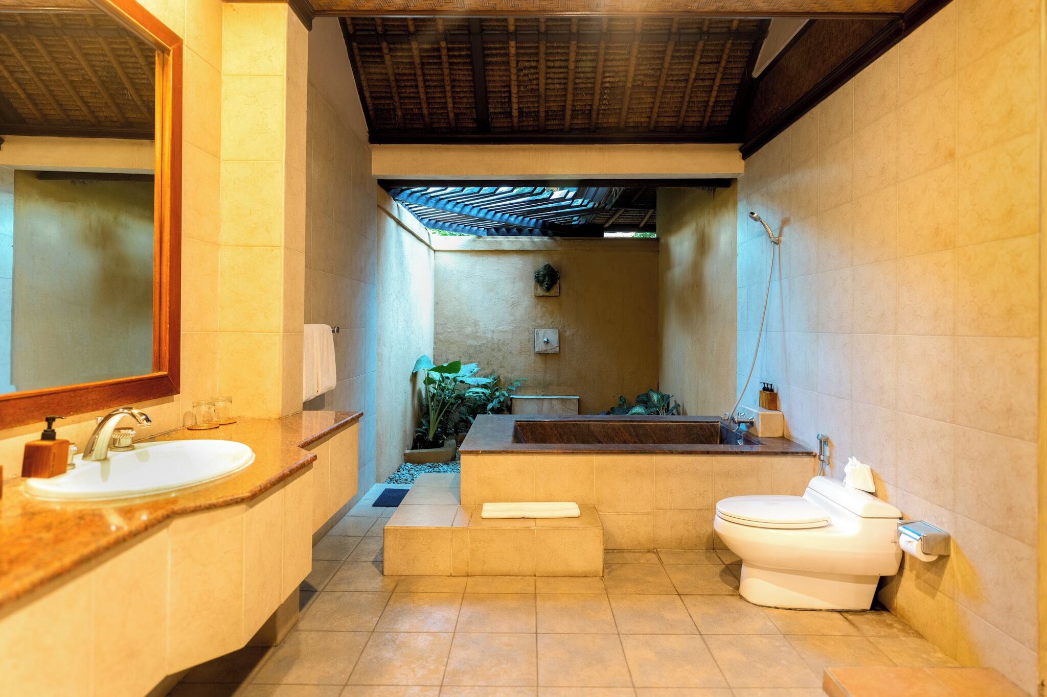 standard villa, 2 bedrooms, garden area | bathroom | separate bathtub and shower, deep-soaking bathtub, rainfall showerhead