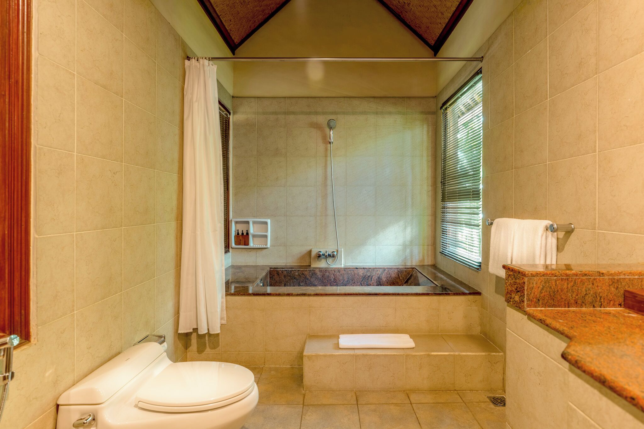 superior villa, 2 bedrooms, garden area | bathroom | separate bathtub and shower, deep-soaking bathtub, rainfall showerhead