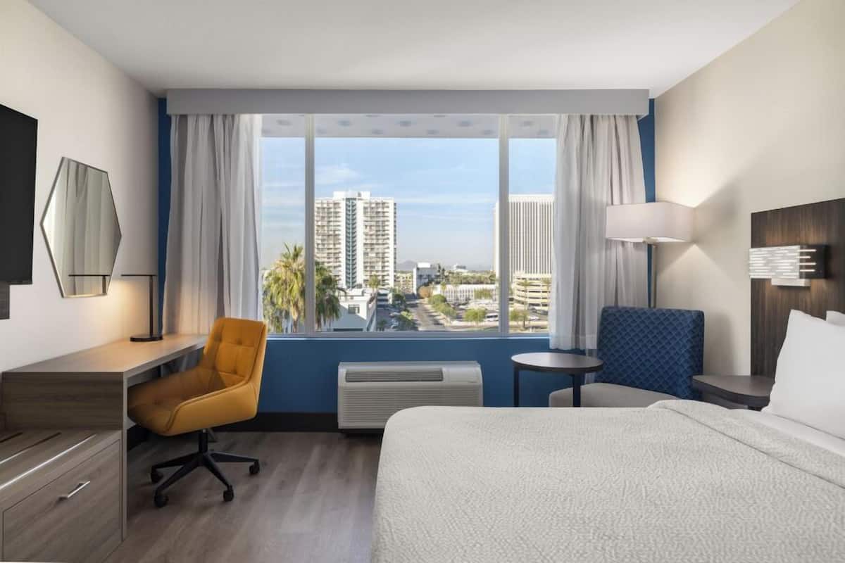 Desk, blackout drapes, soundproofing, iron/ironing board