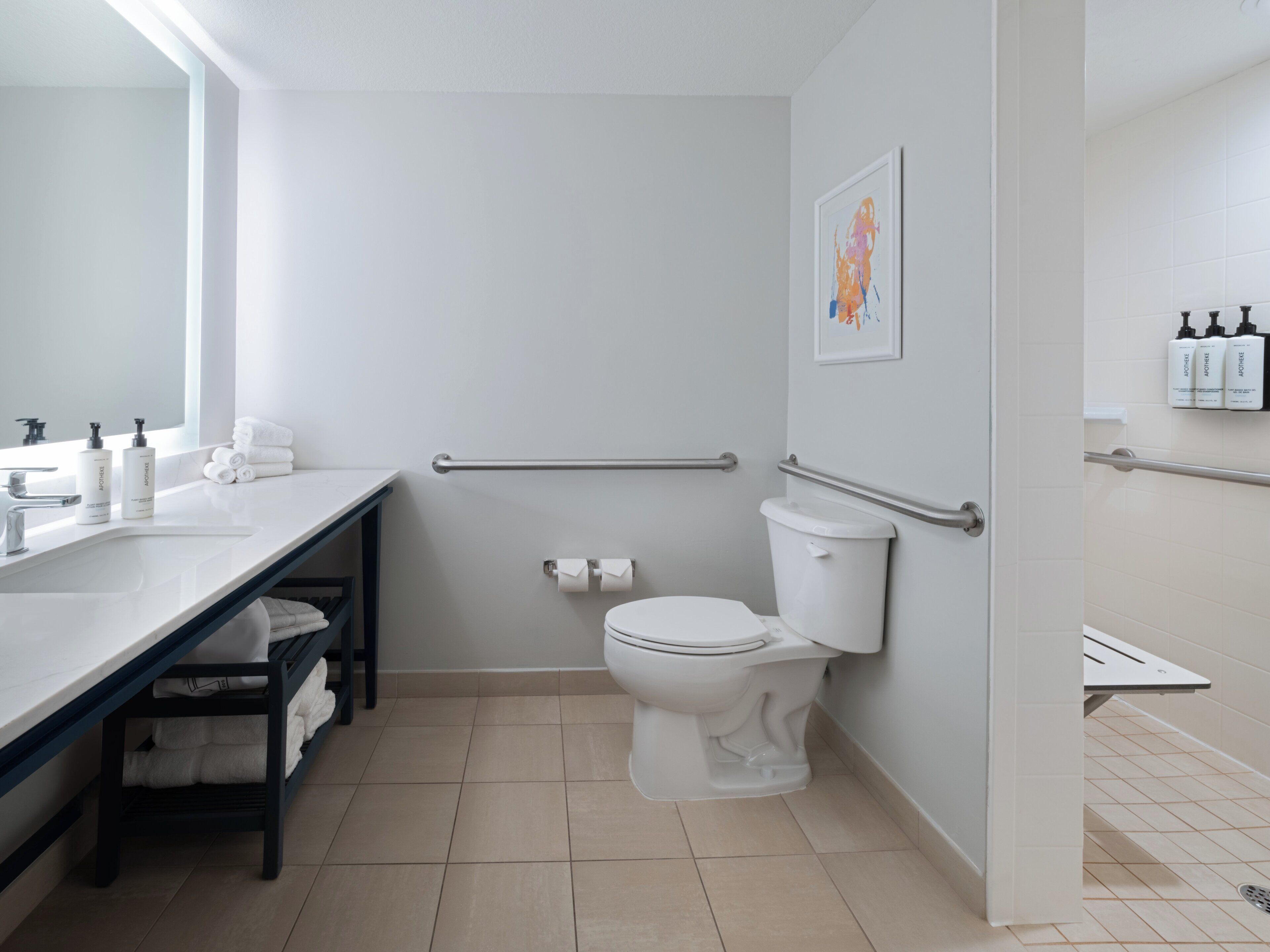 shower, free toiletries, hair dryer, towels