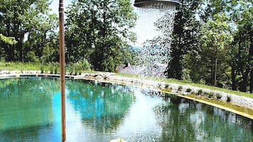 Una piscina al aire libre, una piscina natural