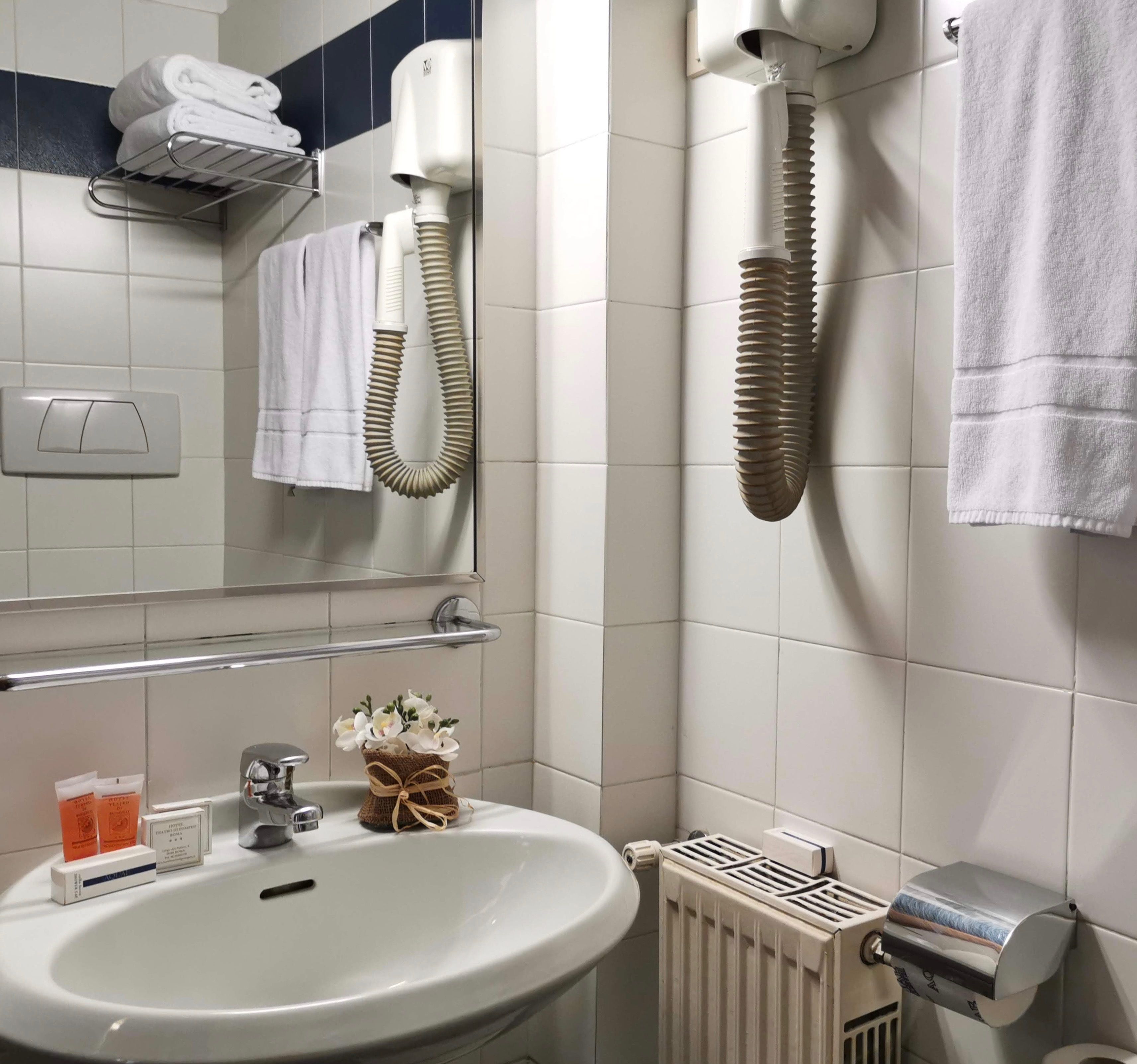 free toiletries, hair dryer, bidet, towels