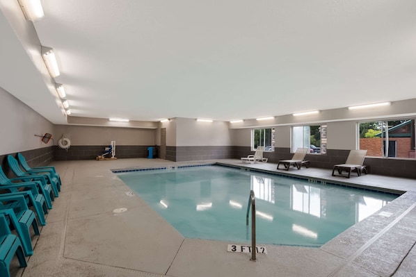 Indoor pool, open 6:00 AM to 10:00 PM, sun loungers