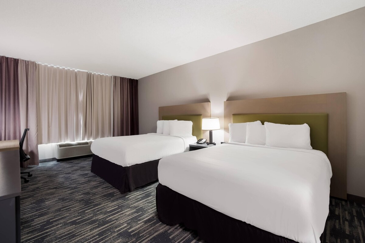 Room, 2 Queen Beds, Accessible, Non Smoking (Roll-in Shower) | Premium bedding, down duvets, desk, laptop workspace