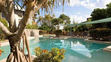 3 outdoor pools, open 6:00 AM to 8:00 PM, pool loungers