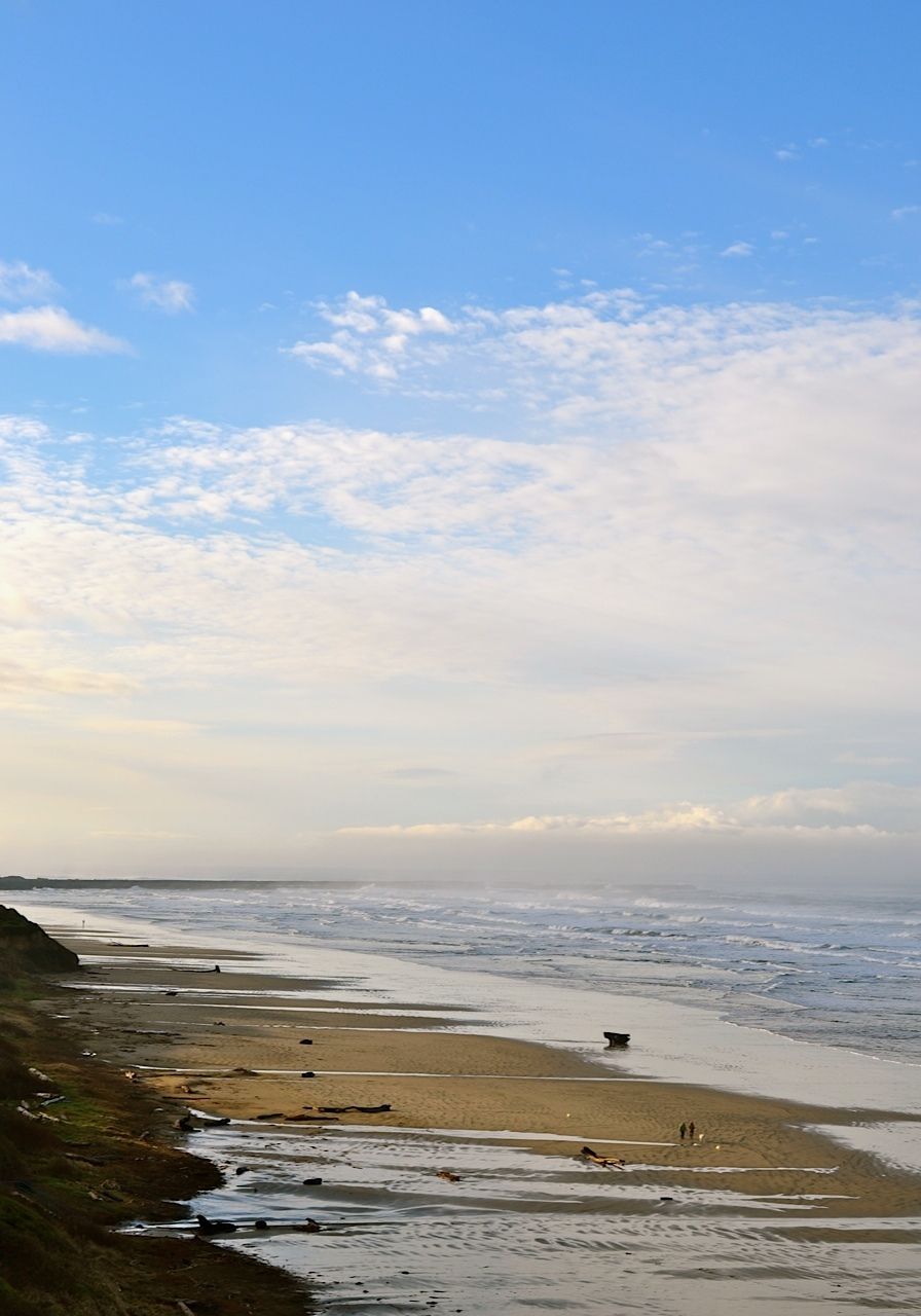 A beach with a clear sky and waves.