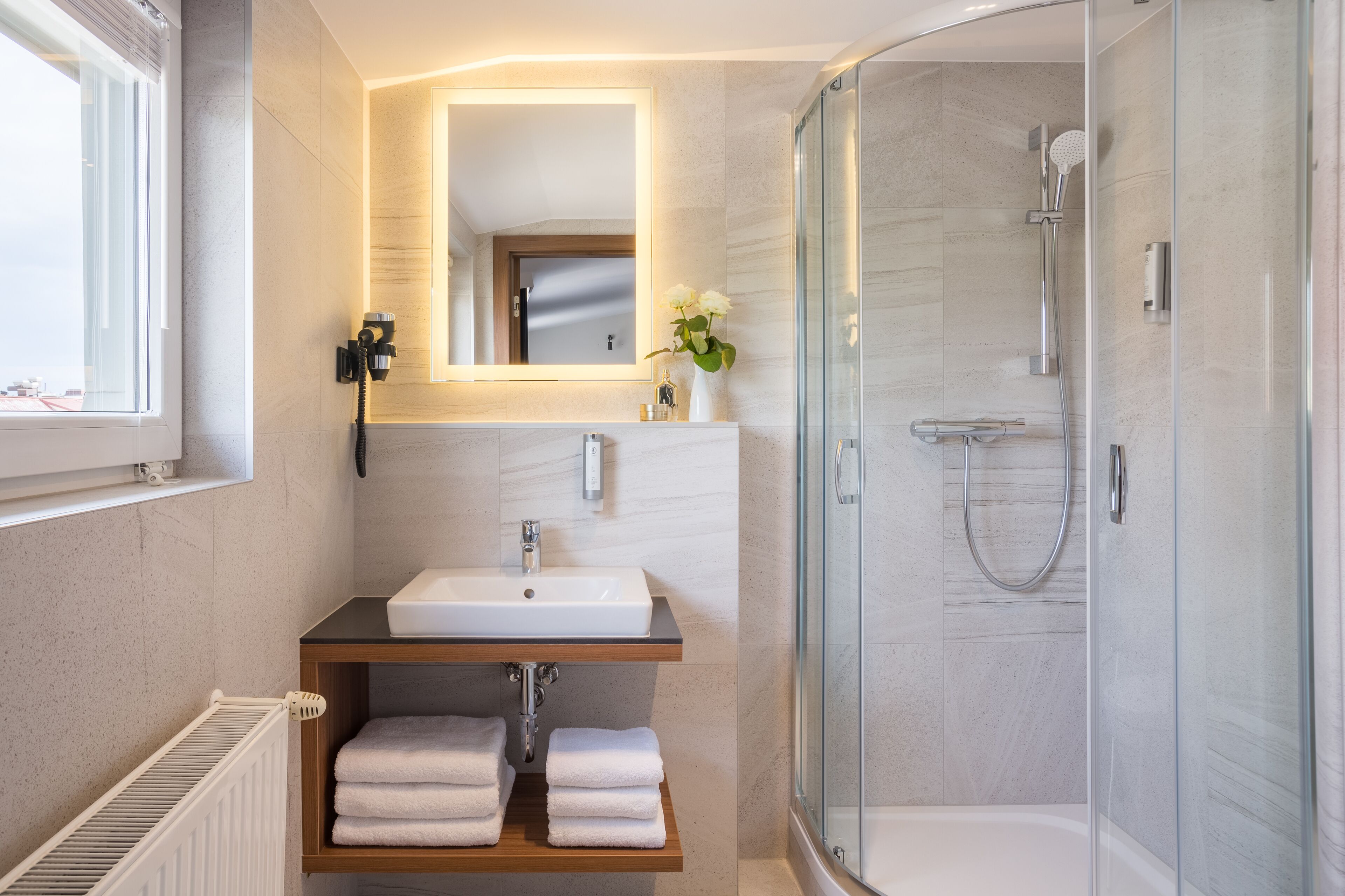 single room | bathroom | shower, designer toiletries, hair dryer, slippers