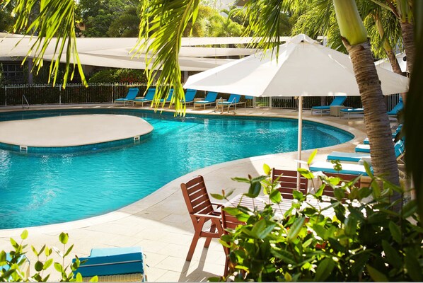 Outdoor pool, pool loungers