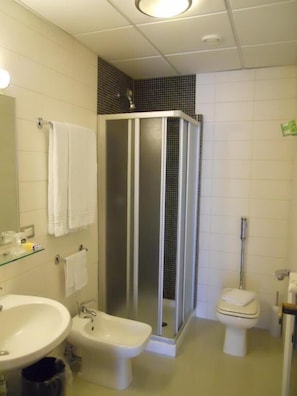 Shower, free toiletries, hair dryer, bidet
