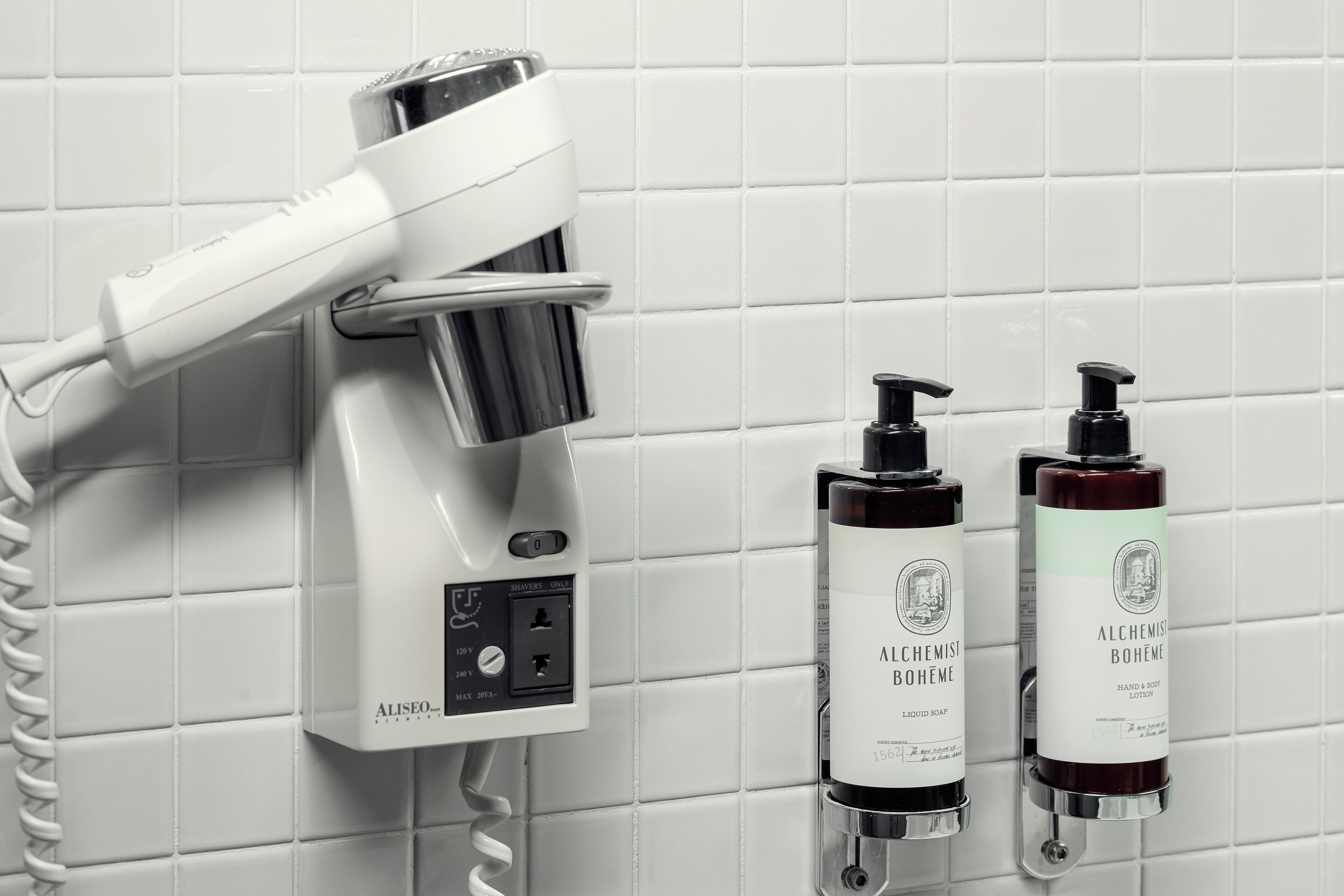 free toiletries, hair dryer, towels