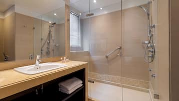 Shower, free toiletries, hair dryer, bathrobes