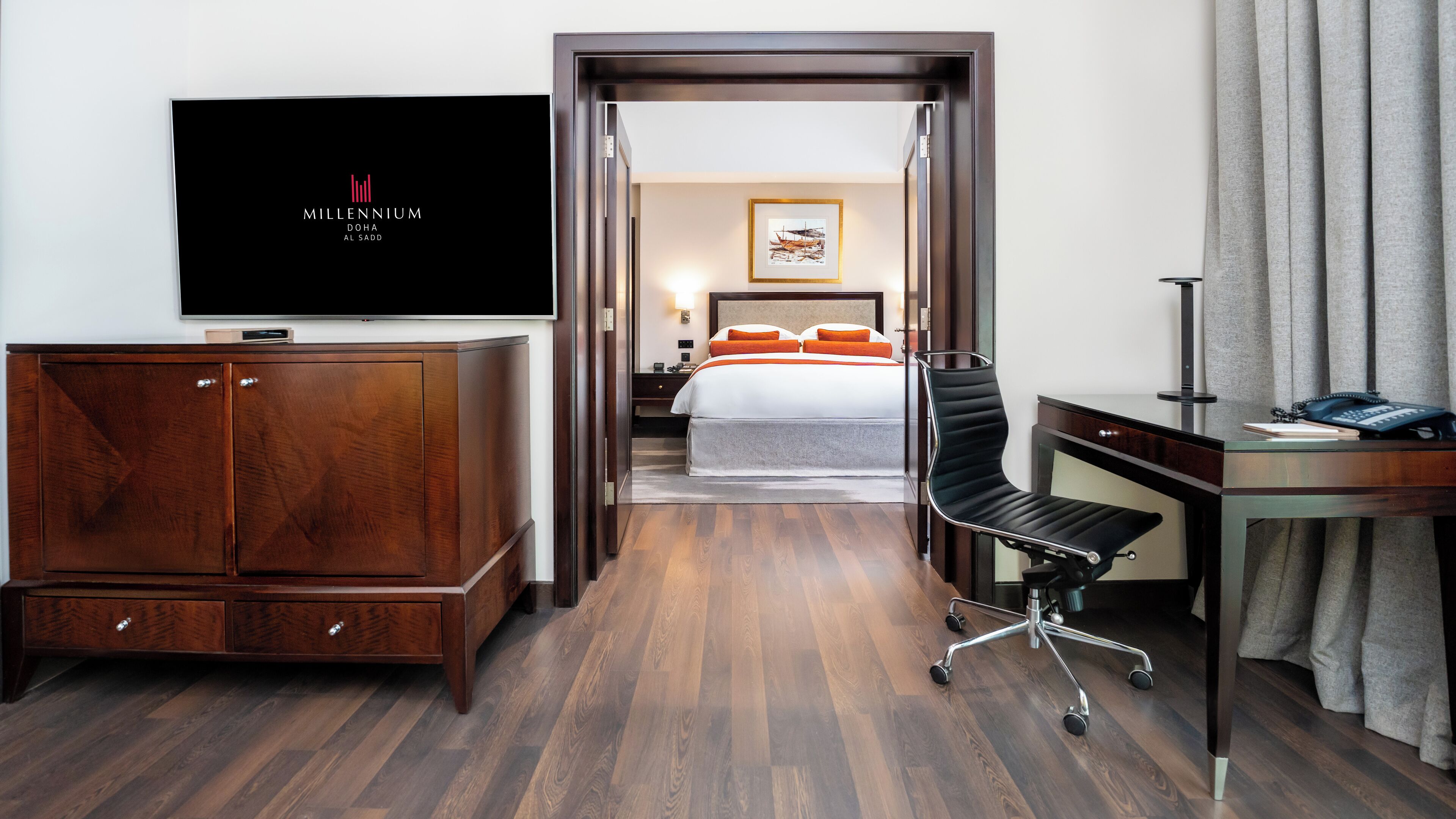 junior suite, 1 king bed | living area | 50-inch lcd tv with satellite channels, smart tv