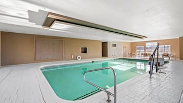Indoor pool, open 10:00 AM to 9:00 PM, sun loungers