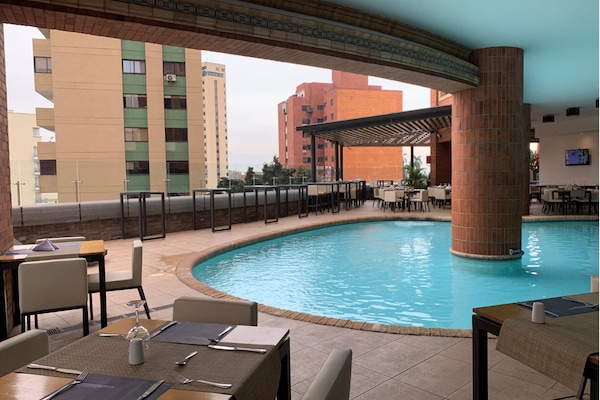 Outdoor pool, pool loungers