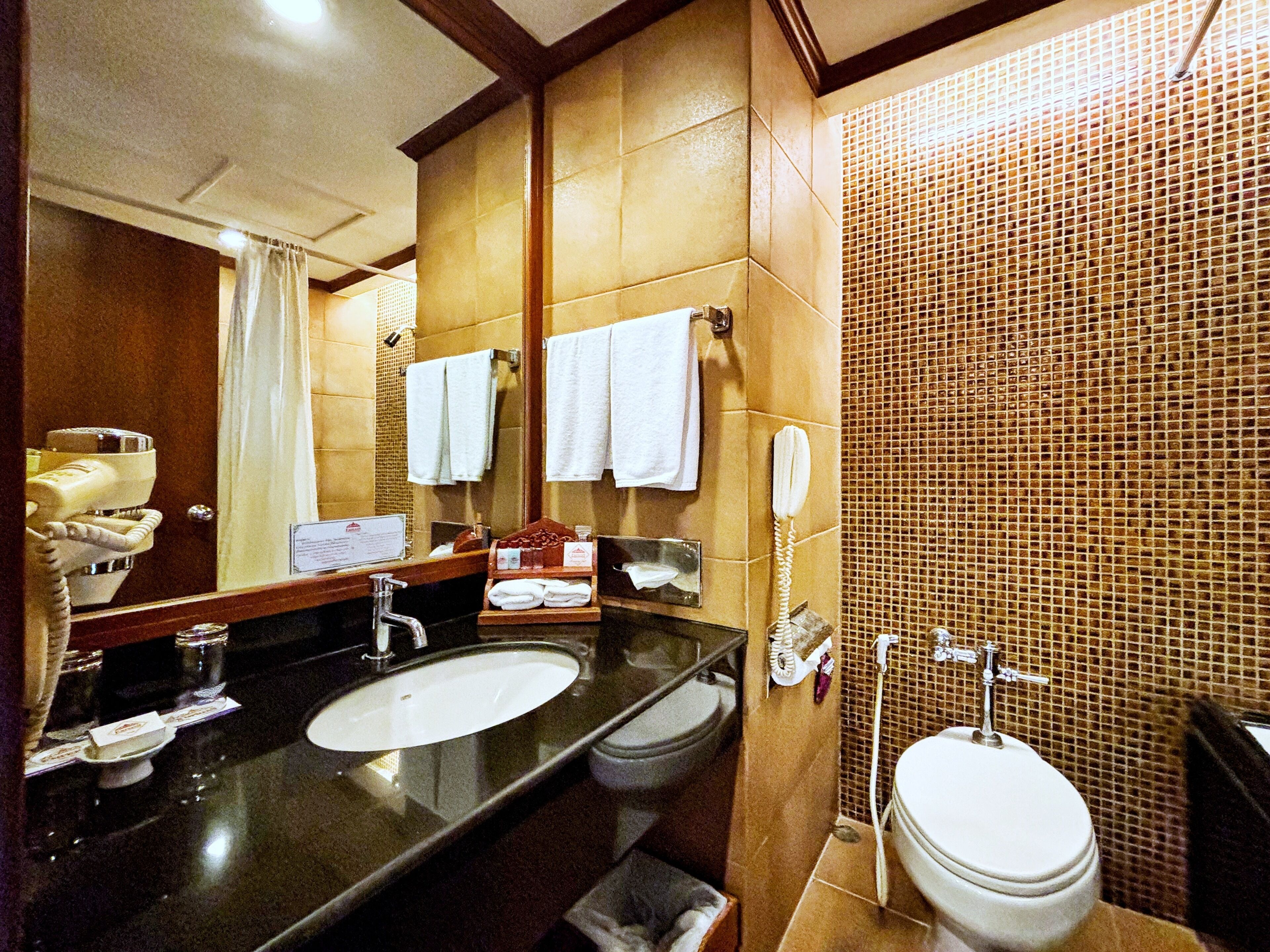 deluxe room | bathroom | free toiletries, hair dryer, bidet, towels