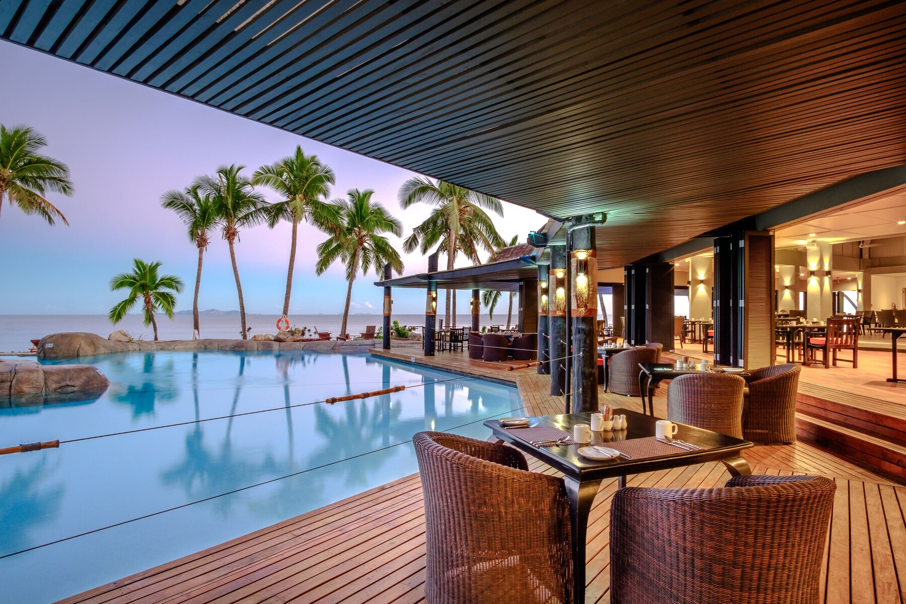 Outdoor pool, pool umbrellas, pool loungers