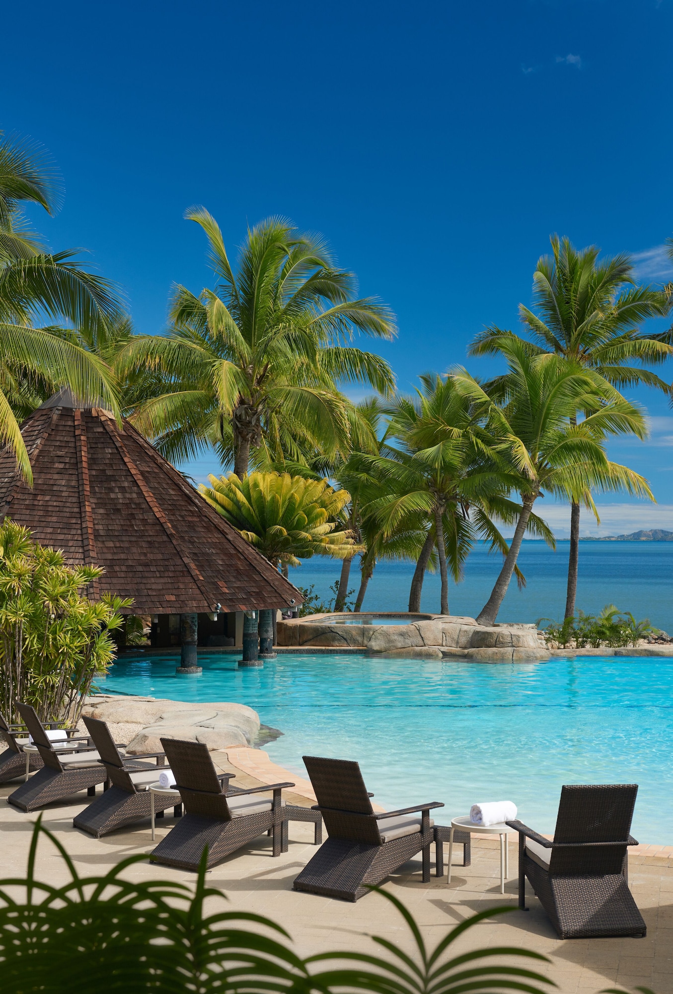 Outdoor pool, pool umbrellas, pool loungers