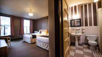 Standard Room, 2 Queen Beds, Private Bathroom | Bathroom | Shower, towels