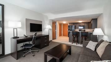 Suite, 1 King Bed, Non Smoking (One-Bedroom) | Desk, laptop workspace, blackout drapes, iron/ironing board
