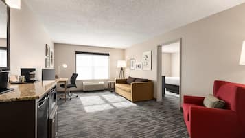 1 bedroom, desk, blackout drapes, iron/ironing board