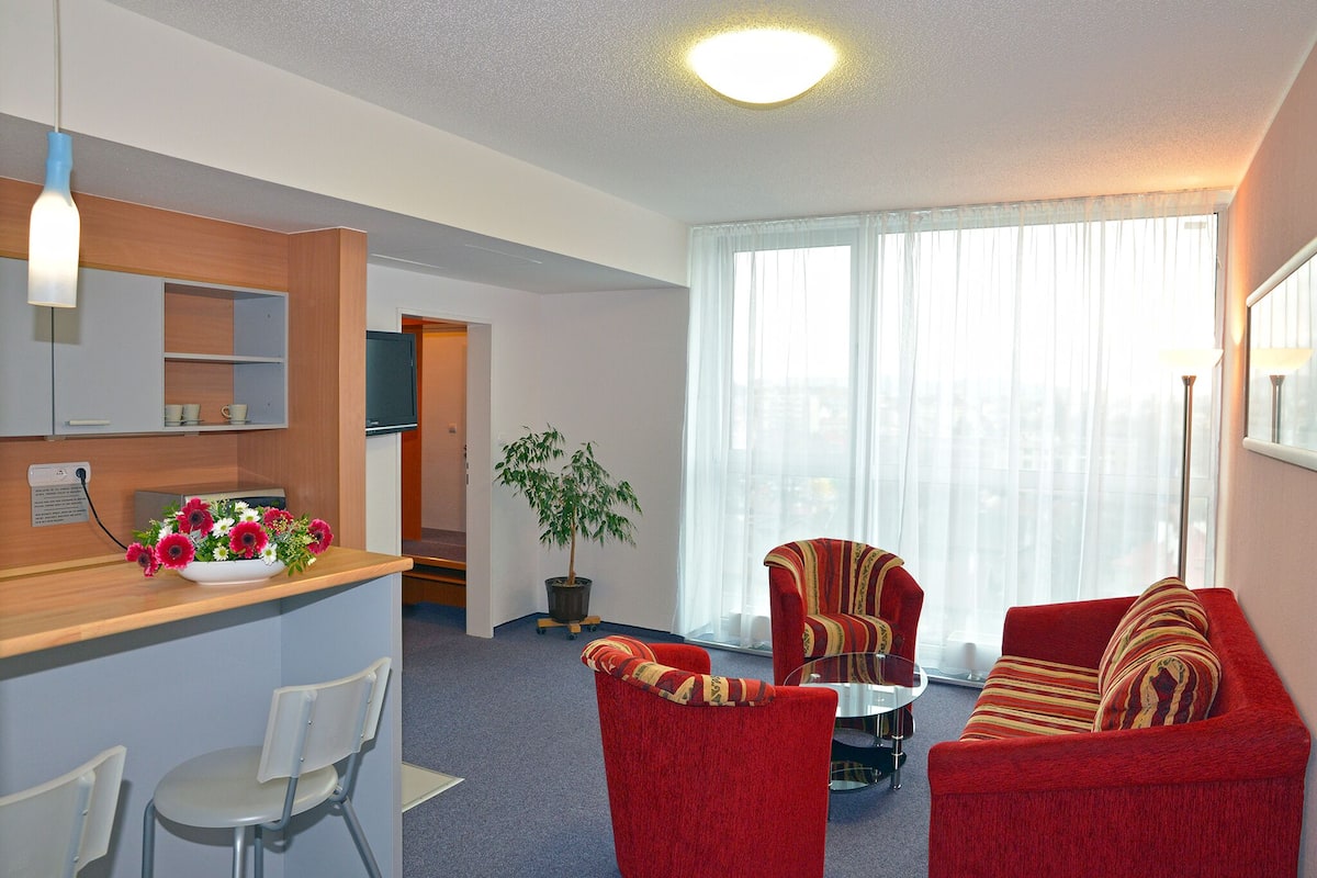 standard apartment, 1 king bed with sofa bed (free panorama vitality point spa) | in-room safe, desk, soundproofing, rollaway beds