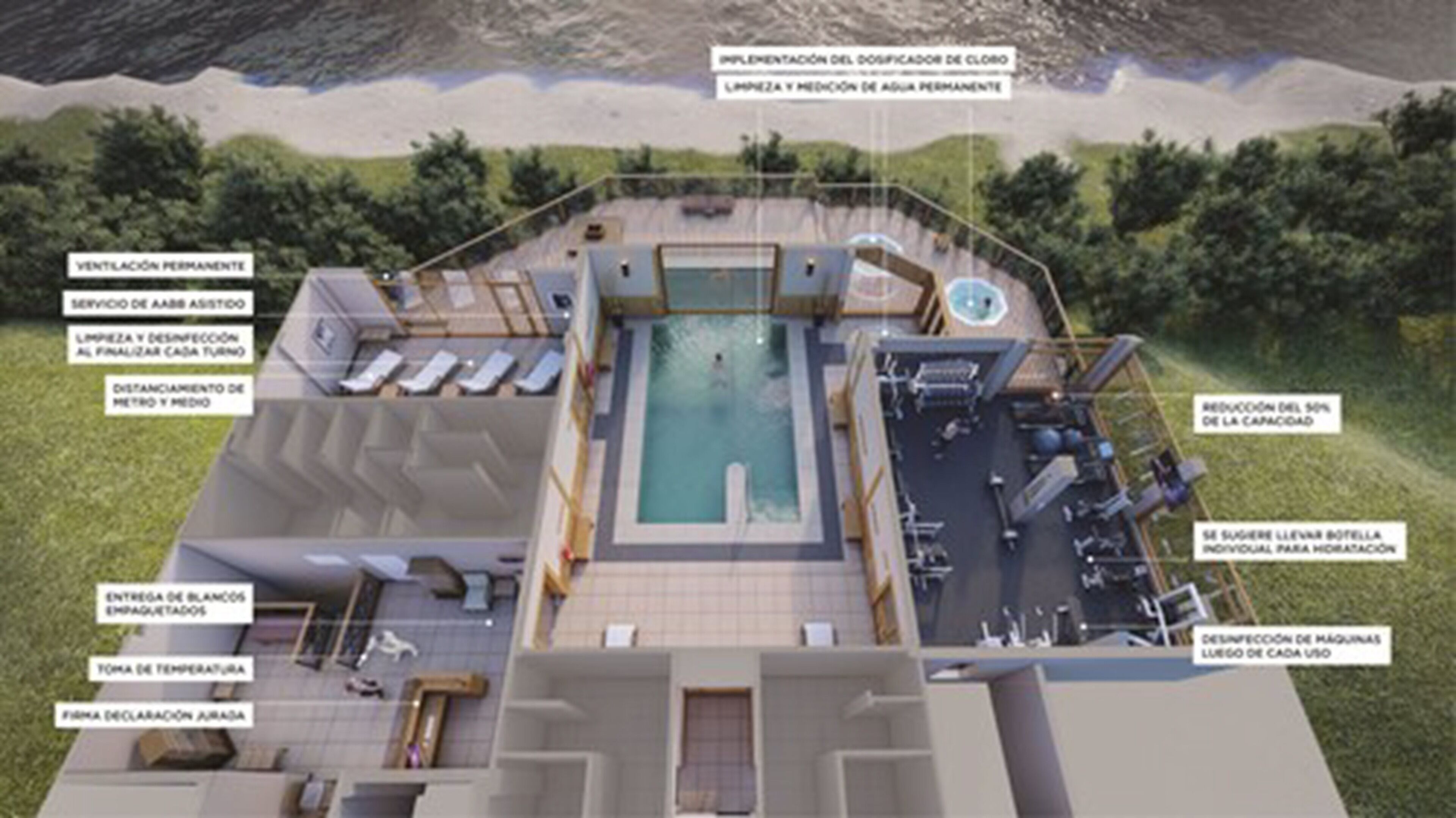 outdoor treatment area, sauna, hot tub, body treatments, hydrotherapy