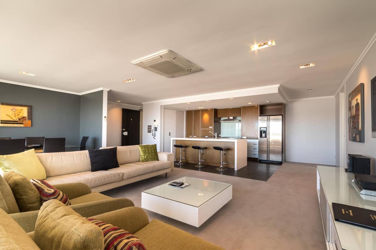 Penthouse, 2 phòng ngủ, quang cảnh hồ | Khu phòng khách | TV màn hình phẳng 50-cm có truyền hình vệ tinh, TV