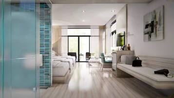 Premium bedding, minibar, desk, soundproofing