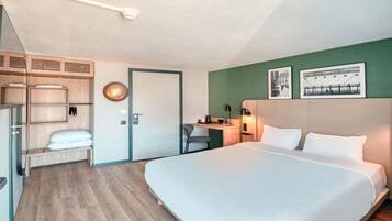 Premium bedding, desk, blackout curtains, iron/ironing board