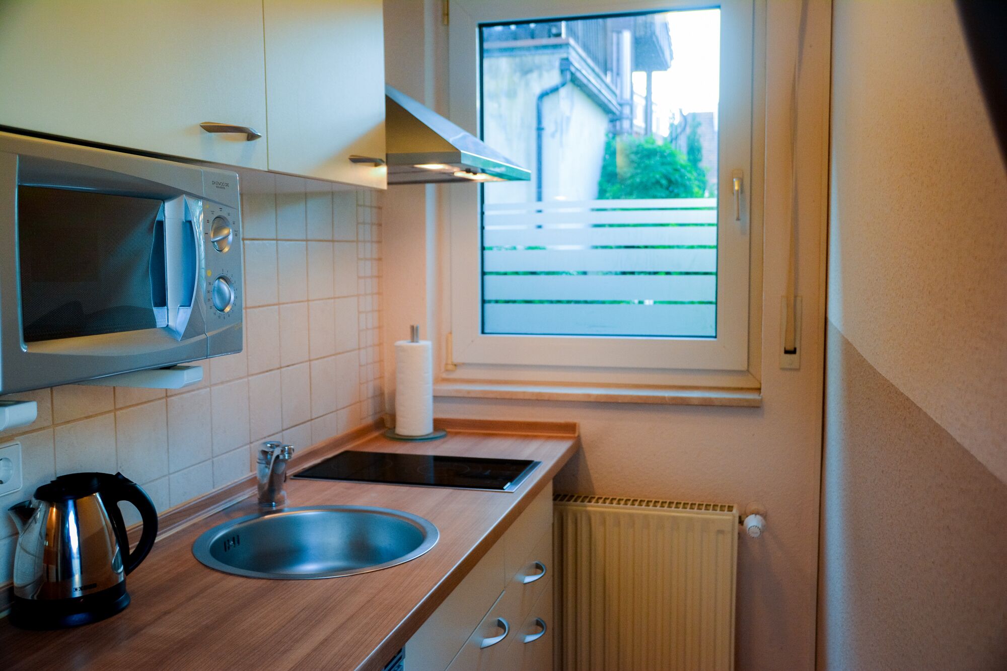classic-apartment, terrasse, annex (bahnhofstr. 70) | private kitchen | fridge, microwave