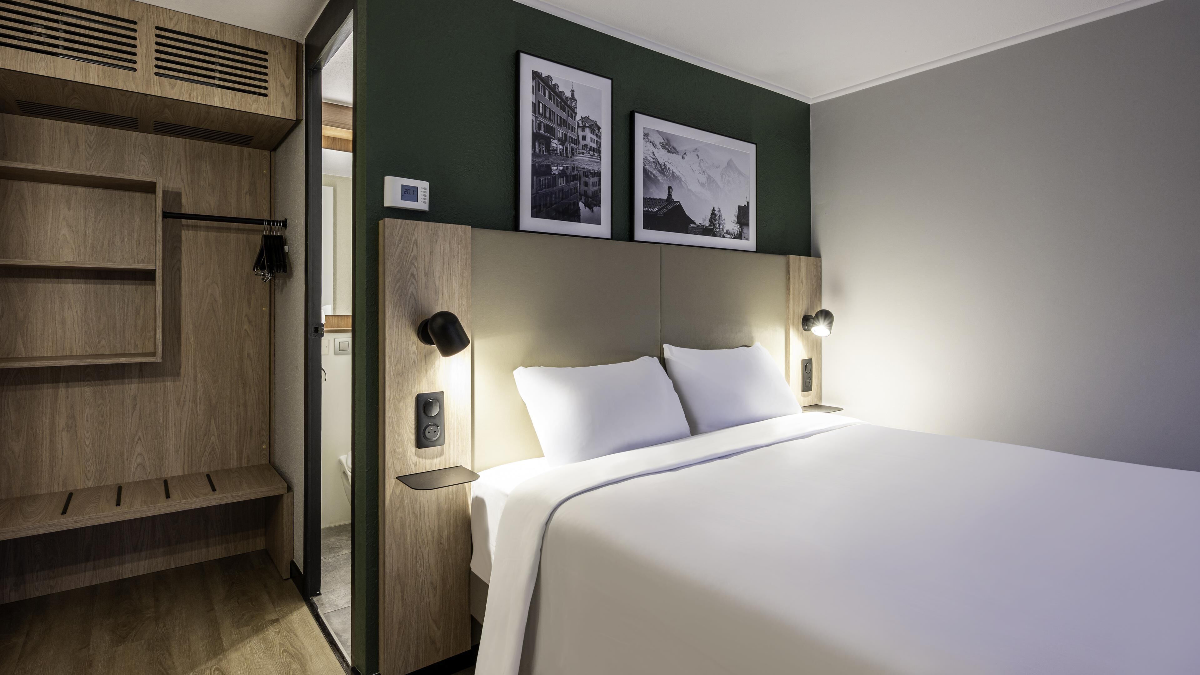 Premium bedding, desk, blackout curtains, soundproofing