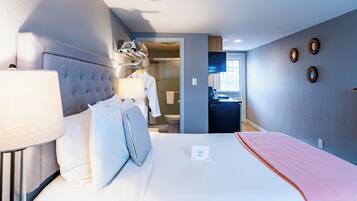 Queen Room with Kitchen | Laptop workspace, iron/ironing board, free WiFi, bed sheets