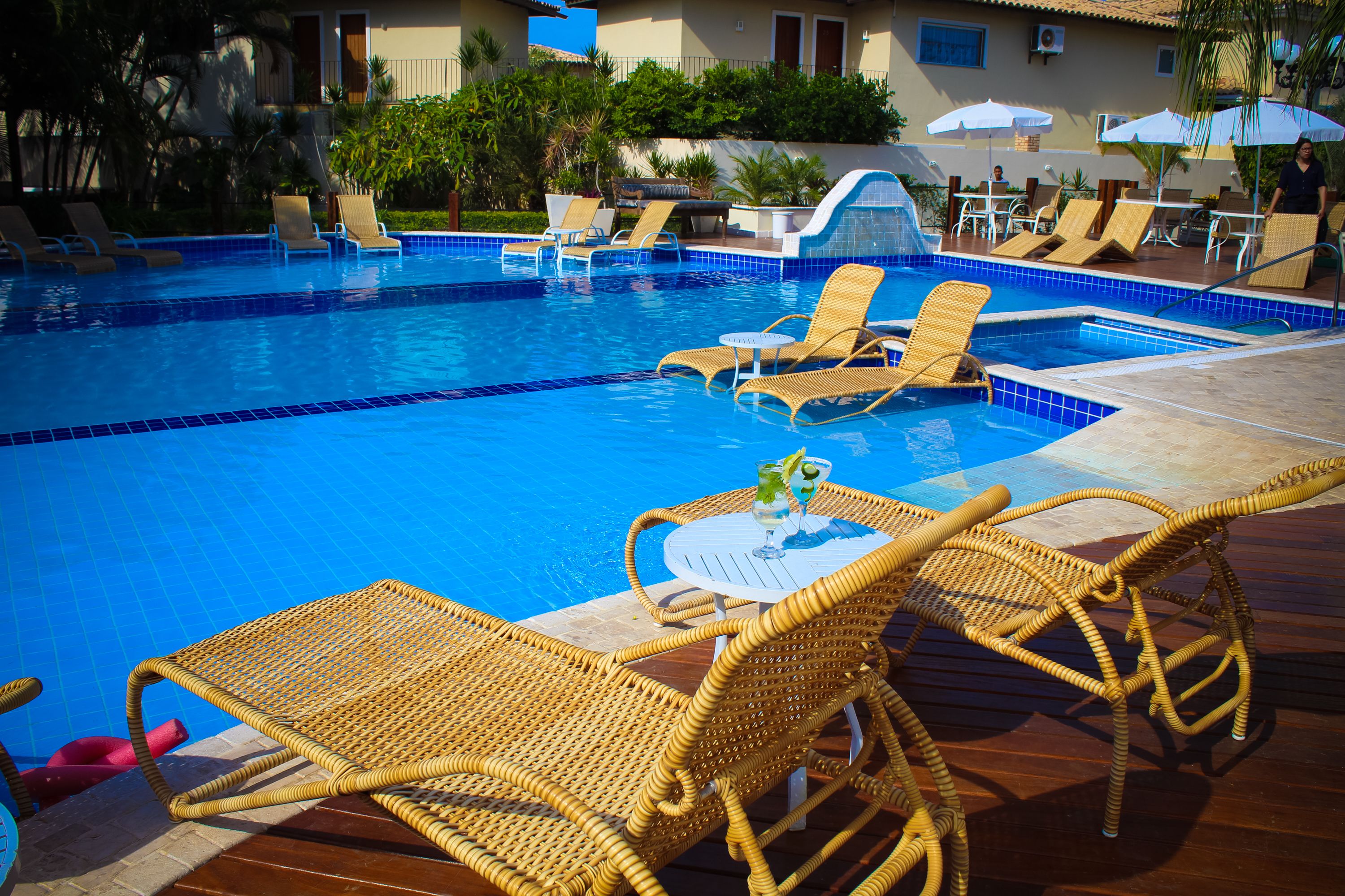 outdoor pool, pool loungers