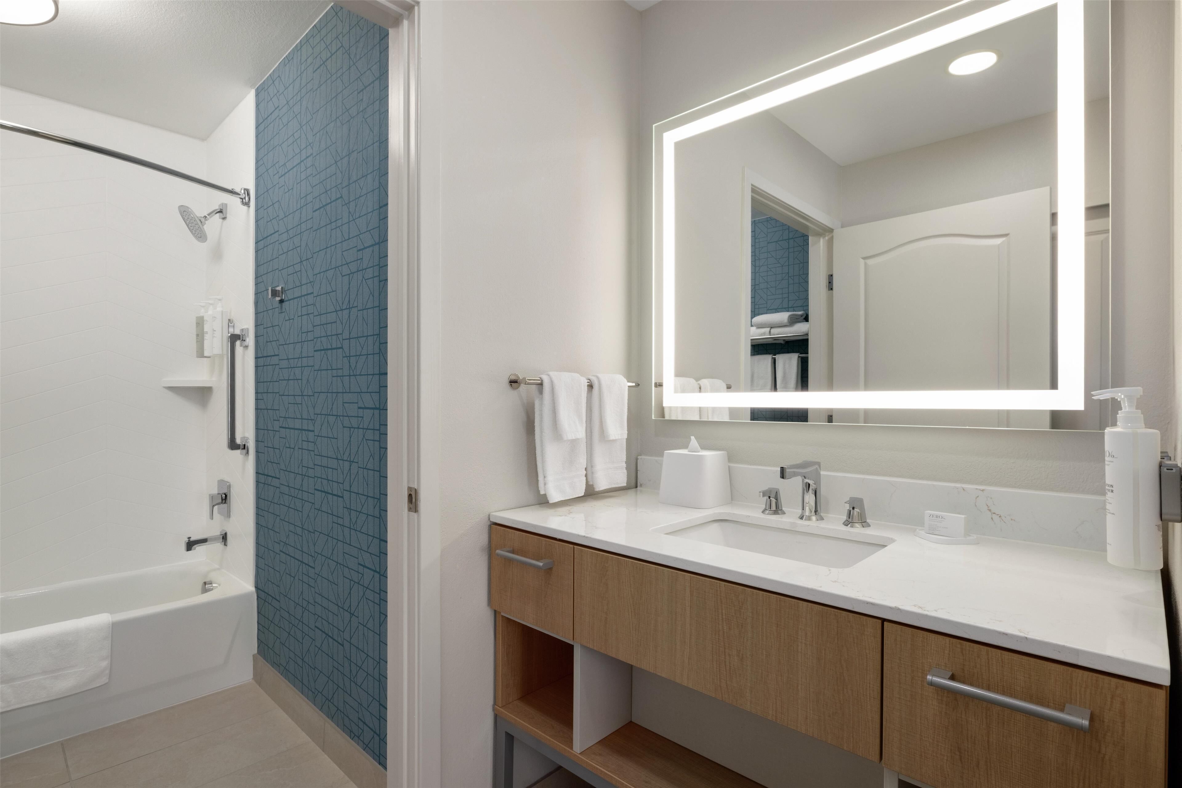 studio suite, 1 king bed | bathroom | hair dryer, towels